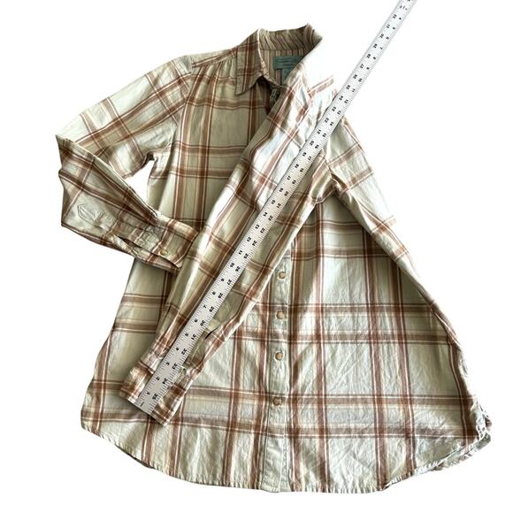 Tasha Polizzi 100% Cotton Plaid Ruffle Western Pearl Snap Lt‎ Aqua Tunic Shirt M - Picture 6 of 8